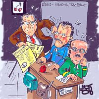 Schlechte Noten fr Ahlens Haushalt - Oberkreisdirektor Dr. Kirsch liest seinem Eleven Brgermeister Ruhmller und Kmmerer Muermanns die Leviten, erschienen im Ahlener Tageblatt